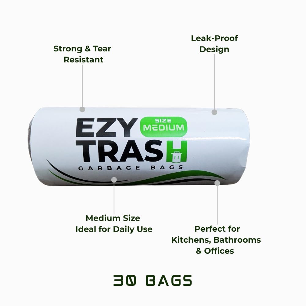 Ezy Trash Leakproof Garbage Bags Medium 19×21″ – 180 Count (6 Rolls × 30)