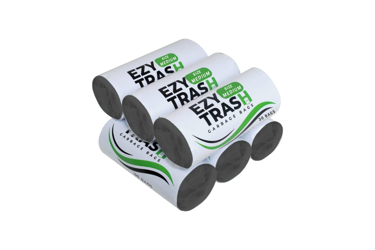 Ezy Trash Leakproof Garbage Bags Medium 19×21″ – 180 Count (6 Rolls × 30)
