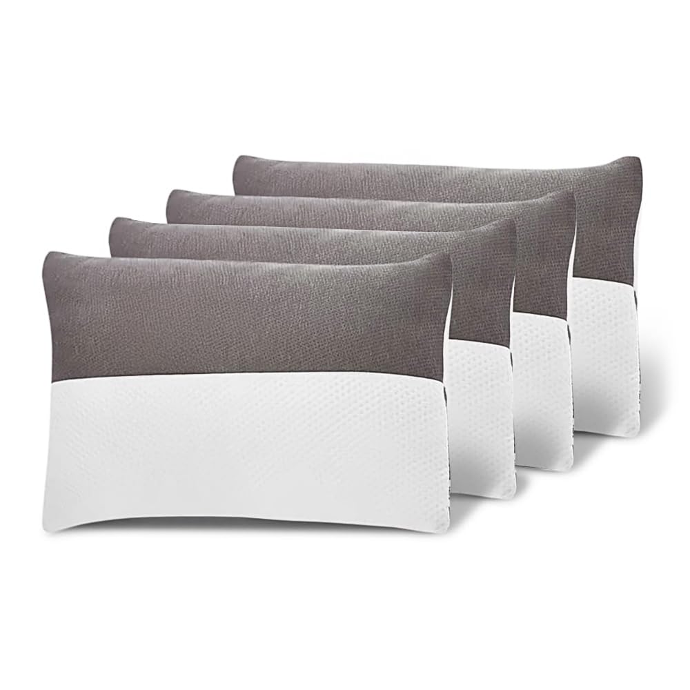 Wakefit Height Adjustable Hollow Fiber Sleeping Pillow with Zip |(White and Grey, Standard, Set of 4, Microfiber) 3 Months Warranty