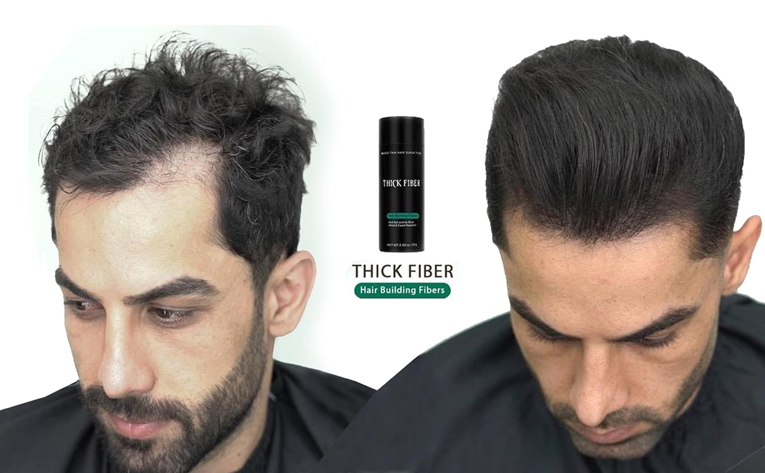 Thick Fiber - Hair Building Fibers (Black)- Hair Fibers For Thin & Fine
                      Hair