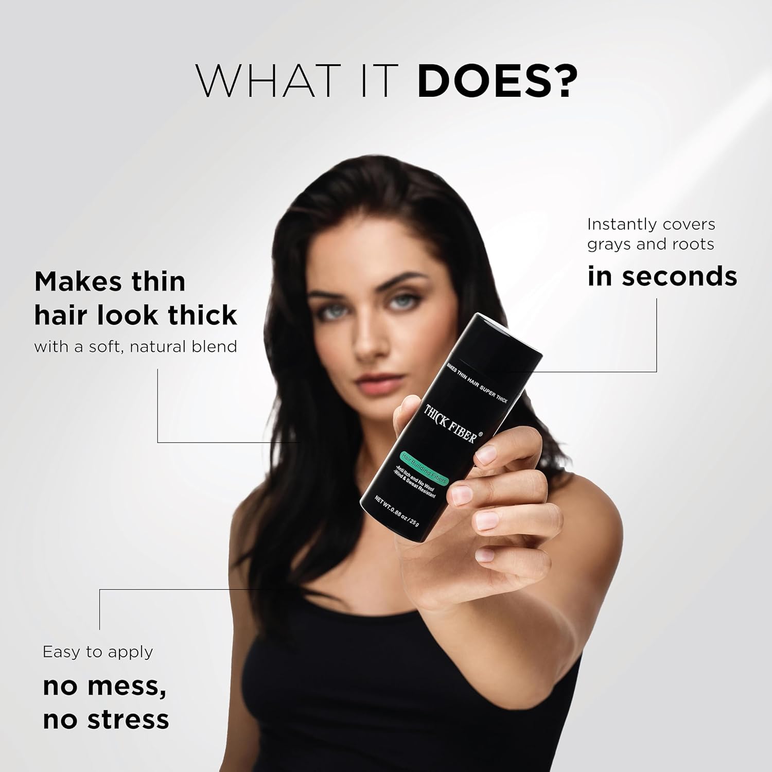 Thick Fiber - Hair Building Fibers (Black)- Hair Fibers For Thin & Fine
                      Hair